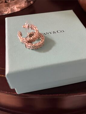 Authentic Tiffany & Co. sterling silver mesh Hoop Earrings with Signature Box
